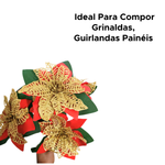 Flores De natal Ramo 29cm 5 Flores Com Glitter Fuit Decoração Grinalda Acessórios