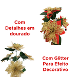 Flores De natal Ramo 29cm 5 Flores Com Glitter Fuit Decoração Grinalda Acessórios