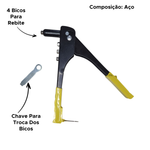 Rebitadeira Manual Profissional Alicate Rebitado 4 Bicos Para Rebite 1Chave Troca Dos Bicos Aço 24cm