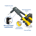 Rebitadeira Manual Profissional Alicate Rebitado 4 Bicos Para Rebite 1Chave Troca Dos Bicos Aço 24cm