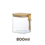 Porta Condimentos Hermetico de Vidro 800ml Com Tampa E Colher De Bambu
