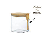 Porta Condimentos Hermetico de Vidro 800ml Com Tampa E Colher De Bambu