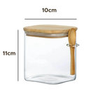 Porta Condimentos Hermetico de Vidro 800ml Com Tampa E Colher De Bambu
