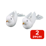 Kit Com 2 Pombo Enfeite De Natal Glitter Passaro Branco Decorativo Natalino Decoração De Natal