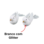 Kit Com 2 Pombo Enfeite De Natal Glitter Passaro Branco Decorativo Natalino Decoração De Natal