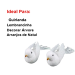 Kit Com 2 Pombo Enfeite De Natal Glitter Passaro Branco Decorativo Natalino Decoração De Natal