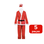 Fantasia Papai Noel Adulto Roupa Feltro Luxo 5 Peças Natal