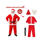 Fantasia Papai Noel Adulto Roupa Feltro Luxo 5 Peças Natal