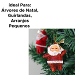 Kit Com 6 Enfeites De Árvore De Natal Papai Noel C/ Glitter Ou Veludo Brilhante Decoração