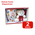Kit Caneca Ceramica 300 ml Com Ursinho De Pelúcia Para Presente Fofo Natal