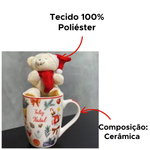 Kit Caneca Ceramica 300 ml Com Ursinho De Pelúcia Para Presente Fofo Natal