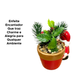 Vaso De Natal Papai Noel Flores Enfeite Natalino Decoração