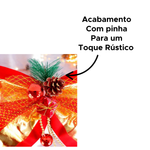 Laço Grande Vermelho E Dourado Com Pinha Enfeite De Natal Decoração Natalina 30cm