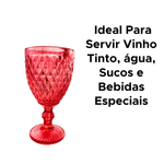 Taça De Vinho Tinto Água Vidro Bico De Abacaxi Vermelha 340ml