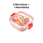 Kit Com 4 Mini Borrachas Material Escolar Realista Fast Food Comida Criativa Divertida Acompanha Marmitinha