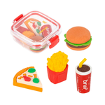 Kit Com 4 Mini Borrachas Material Escolar Realista Fast Food Comida Criativa Divertida Acompanha Marmitinha