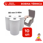Kit Com 10 Bobinas Térmicas 80 mm × 40 m para Cupom Fiscal Epson Bematech Elgin Daruma