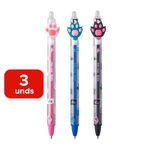 Kit Com 3 Canetas Gel Retrátil Apagável Holic mi-au 0.7mm Tris Linha Pets Pata Material Escolar