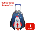 Mochila Infantil Escolar  em Poliéster 3D Foguete  Espaço c/  Rodinha - Yins Brasil
