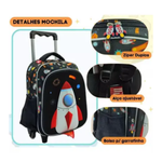 Mochila Infantil Escolar  em Poliéster 3D Foguete  Espaço c/  Rodinha - Yins Brasil