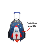 Mochila Infantil Escolar  em Poliéster 3D Foguete  Espaço c/  Rodinha - Yins Brasil