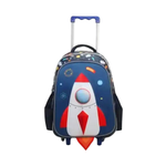 Mochila Infantil Escolar  em Poliéster 3D Foguete  Espaço c/  Rodinha - Yins Brasil