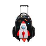 Mochila Infantil Escolar  em Poliéster 3D Foguete  Espaço c/  Rodinha - Yins Brasil