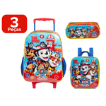Kit Mochila + Lancheira + Estojo 3 Peças Patrulha Canina Infantil Escolar