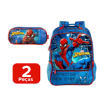 Kit Mochila + Estojo Infantil Homem Aranha Spider Grande Escolar Para Menino