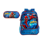 Kit Mochila + Estojo Infantil Homem Aranha Spider Grande Escolar Para Menino