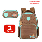Kit Mochila + Estojo Escolar College Capivara Brownie Para Menino e Menina