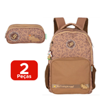 Kit Mochila + Estojo Escolar College Capivara Brownie Para Menino e Menina