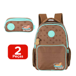 Kit Mochila + Estojo Escolar College Capivara Brownie Para Menino e Menina