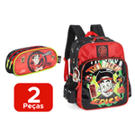 Kit Mochila Juvenil + Estojo Enaldinho Mochila De Costas Do Enaldinho Material Escolar 70% Poliester