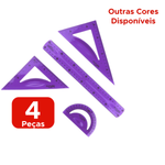 Kit Geométrico De Réguas Com 4 Peças Escolar Flexível  Cristal Colorida
