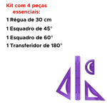 Kit Geométrico De Réguas Com 4 Peças Escolar Flexível  Cristal Colorida