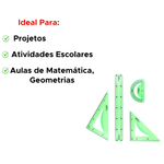 Kit Geométrico De Réguas Com 4 Peças Escolar Flexível  Cristal Colorida
