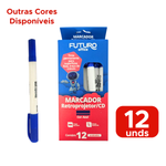 Kit Com 12 Marcadores Reprojetor Azul / Preto Ponta Dupla Resistente
