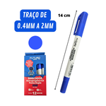 Kit Com 12 Marcadores Reprojetor Azul / Preto Ponta Dupla Resistente