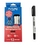Kit Com 12 Marcadores Reprojetor Azul / Preto Ponta Dupla Resistente