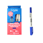 Kit Com 12 Marcadores Reprojetor Azul / Preto Ponta Dupla Resistente