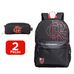 Kit Mochila + Estojo Esportiva Do Flamengo Juvenil Escolar Material Escolar