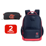 Kit Mochila + Estojo Esportiva Do Flamengo Juvenil Escolar Material Escolar