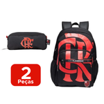 Kit Mochila + Estojo Esportiva Do Flamengo Juvenil Escolar Material Escolar