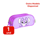 Estojo Com 3 Divisões Personagem Stitch Pelucia Para Escola Faculdade 100% Poliéster