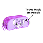 Estojo Com 3 Divisões Personagem Stitch Pelucia Para Escola Faculdade 100% Poliéster