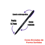 Kit Com 10 Unidades Canetas Esferográfica 0.7mm Carbon Ponta Fina Sortidas
