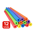 Kit Com 12 Boias Macarrão Espaguete Flutuador Para Piscina Praia Flexível Resistente Com Furo