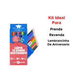Kit Com 12 Pacotes de Lapis de Cor 12 Cores Sextavado Para Lembrancinha Revenda
