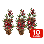 Kit Com Ate 10 Galhos Pinheiro Com Pinhas Com Frutas Vermelhas Cereja Artificial Decoração Natal